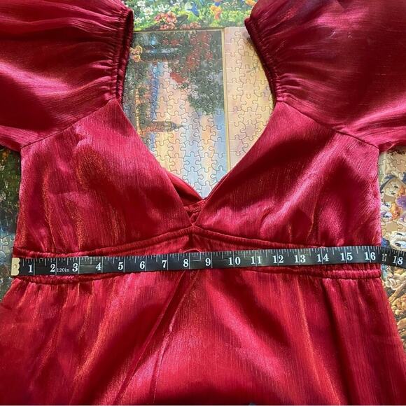 NWOT Lulus Romantic Appearance Wine Red Organza Tiered Midi Dress - Picture 4 of 9